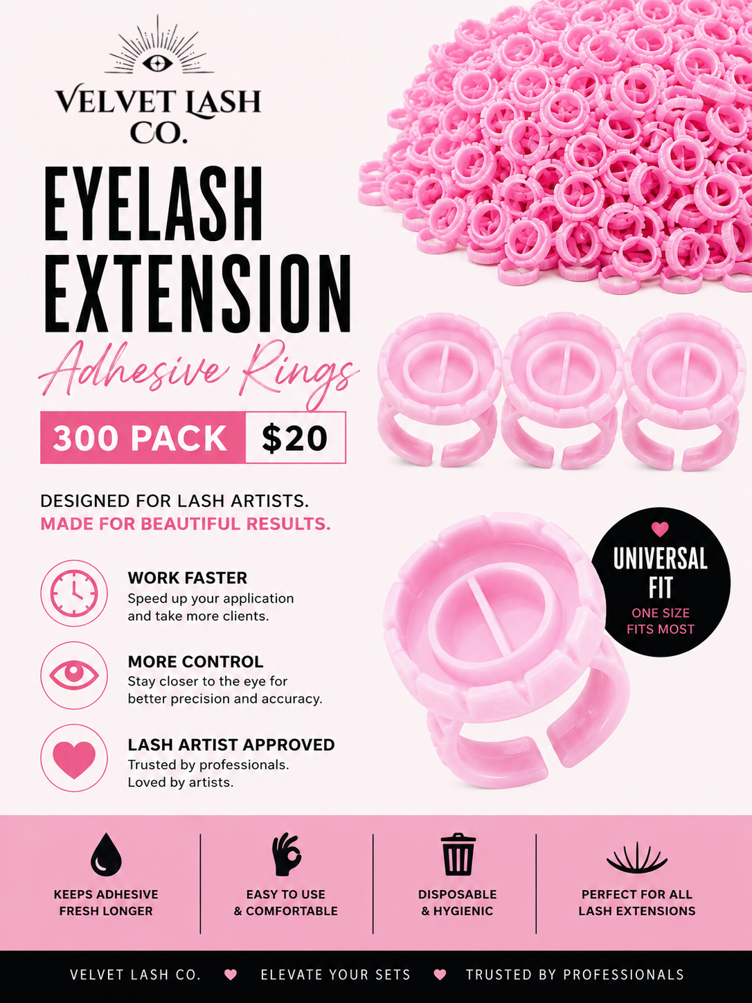 Professional Lash Adhesive Rings | Disposable Glue Rings for Eyelash Extensions (300 Count)